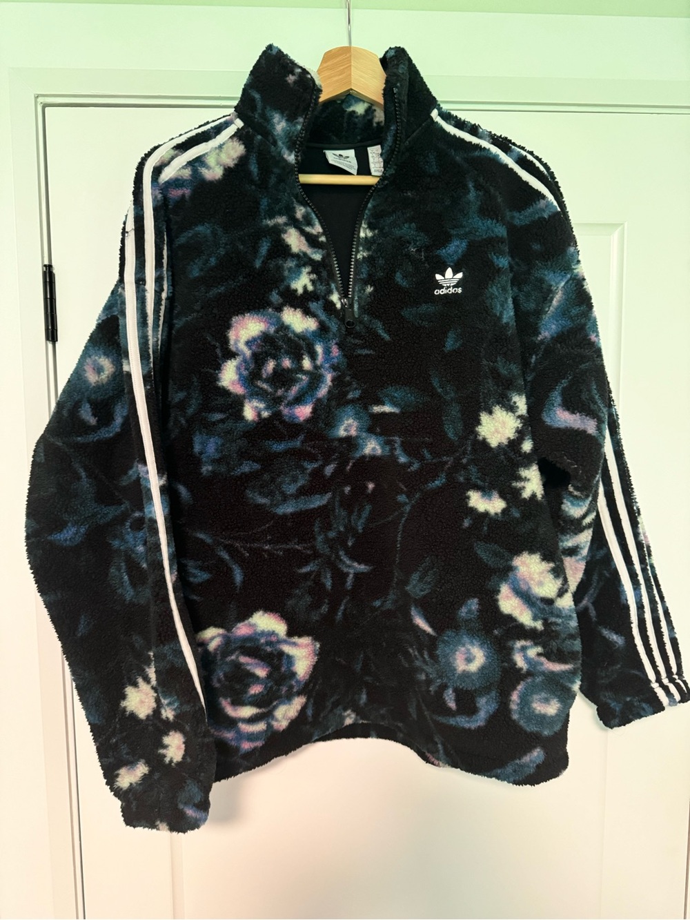 Adidas Allover print Floral Sherpa Half-Zip Jacket